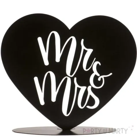 dekoracja topper mr mrs w sercu metal czarny dekora 14 5 cm