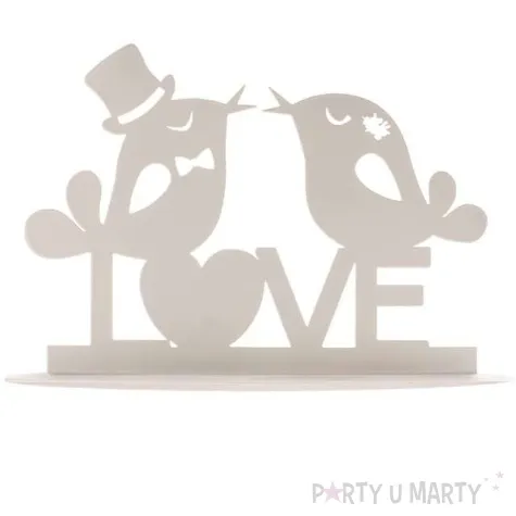 dekoracja topper slowikowe love metal bialy dekora 12 cm