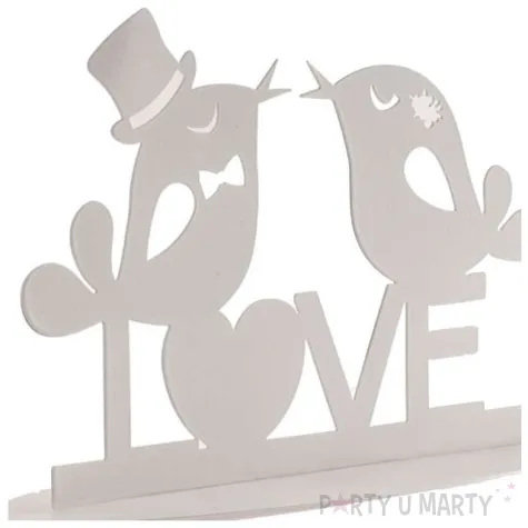 dekoracja topper slowikowe love metal bialy dekora 12 cm