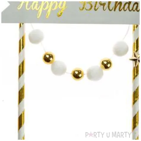 dekoracja tortu happy birthday zlota arpex