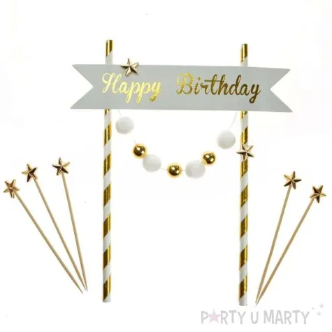 dekoracja tortu happy birthday zlota arpex