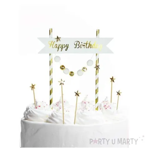 dekoracja tortu happy birthday zlota arpex