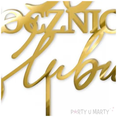 dekoracja tortu na 50 rocznice slubu topper z lustrzanej pleksy zloty 13 x 17 cm