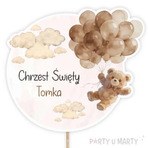 dekoracja tortu na chrzest swiety chlopca dziewczynki topper papierowy bezowy mis imie