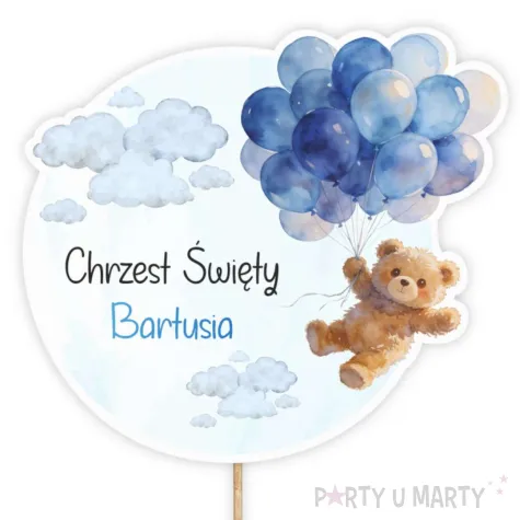 dekoracja tortu na chrzest swiety chlopca topper papierowy niebieski mis imie
