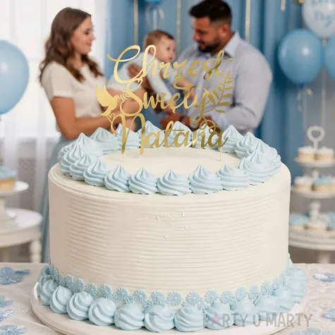 dekoracja tortu na chrzest swiety personalizowany topper na tort imie zloty lustrzany
