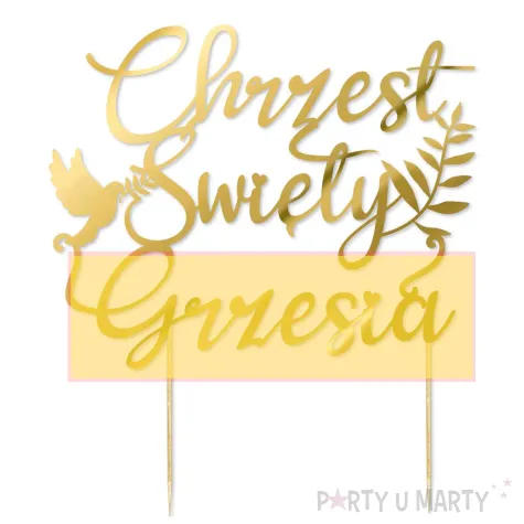 dekoracja tortu na chrzest swiety personalizowany topper na tort imie zloty lustrzany