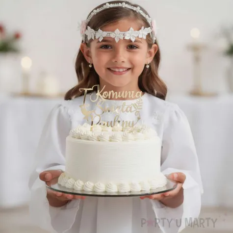 dekoracja tortu na komunie swieta personalizowany topper na tort imie zloty lustrzany