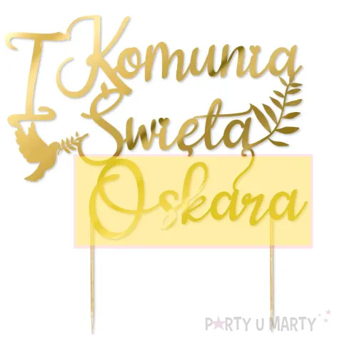 dekoracja tortu na komunie swieta personalizowany topper na tort imie zloty lustrzany