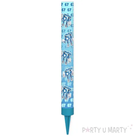 dekoracja tortu na urodziny fontanna tortowa six seven 67 niebieska 18 cm