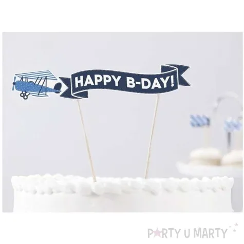 dekoracja tortu piker happy b day samolocik 19 cm