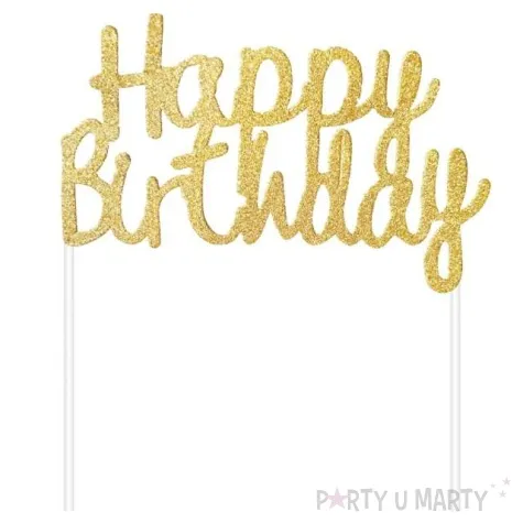 dekoracja tortu topper happy birthday zlota godan