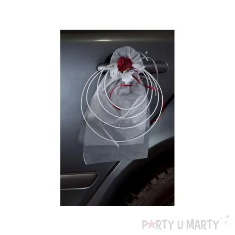 dekoracja wianek na samochod biel bordo