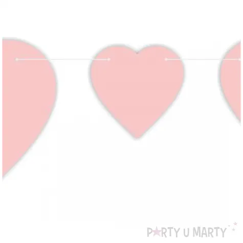 dekoracja widzaca baner girlanda serca potrojna wielkosc rozowy pastel 2 m
