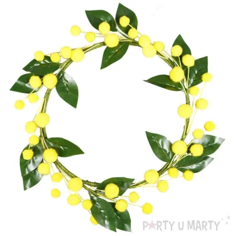 dekoracja wieniec wiosenny listki i kuleczki zolto zielony arpex 20 cm