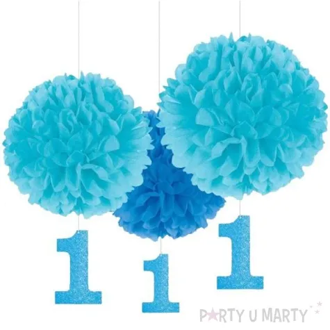 dekoracja wiszaca 1 urodziny fluffy blue amscan 3 szt