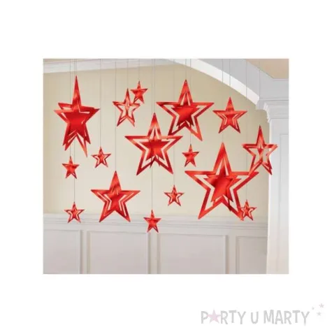 dekoracja wiszaca 3d gwiazdy czerwone 16 szt 1op