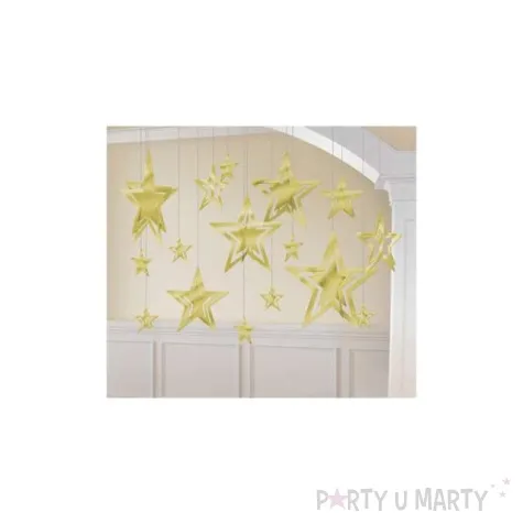 dekoracja wiszaca 3d gwiazdy zlote 16 szt 1 op