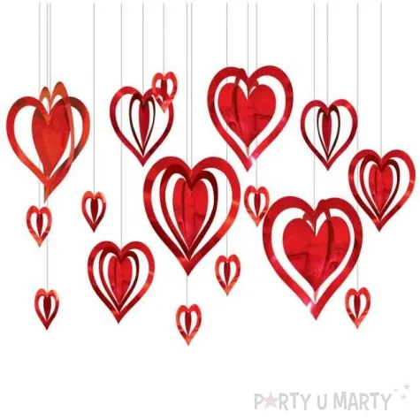 dekoracja wiszaca 3d serduszka czerwone amscan 16 szt