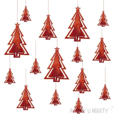 dekoracja wiszaca choinki 3d czerwone partypal 15 szt