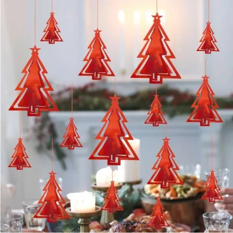 dekoracja wiszaca choinki 3d czerwone partypal 15 szt