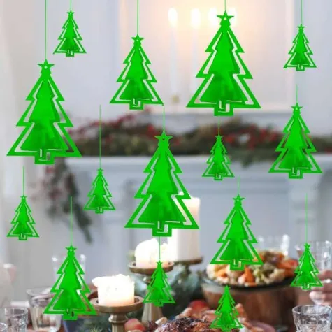 dekoracja wiszaca choinki 3d zielone partypal 15 szt
