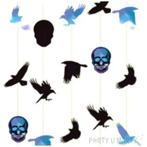 dekoracja wiszaca czaszki ptaki halloween opalizujaca amscan