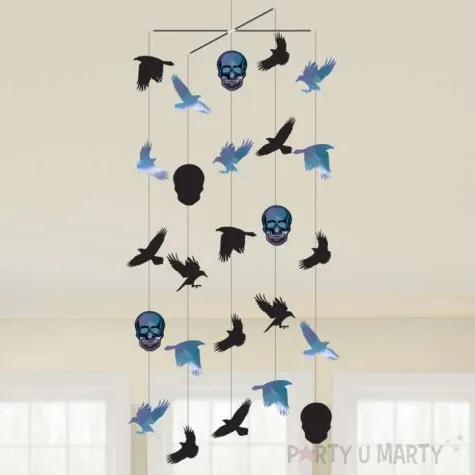 dekoracja wiszaca czaszki ptaki halloween opalizujaca amscan