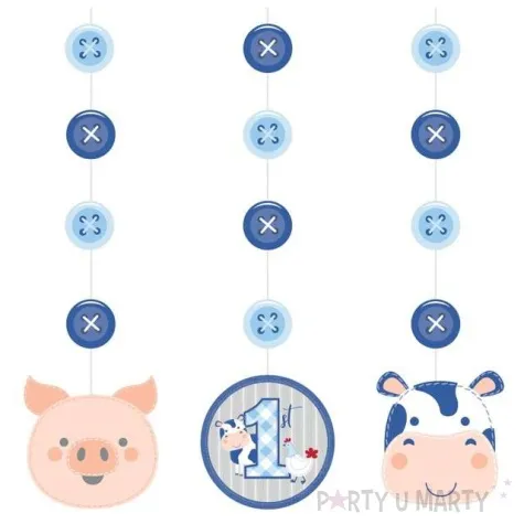 dekoracja wiszaca farmhouse pierwsze urodziny niebieska creativeconverting 3 szt