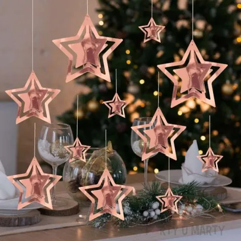dekoracja wiszaca gwiazdki 3d rozowe zloto partypal 15 szt