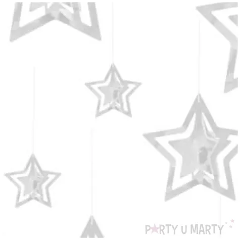 dekoracja wiszaca gwiazdki 3d srebrne partypal 15 szt