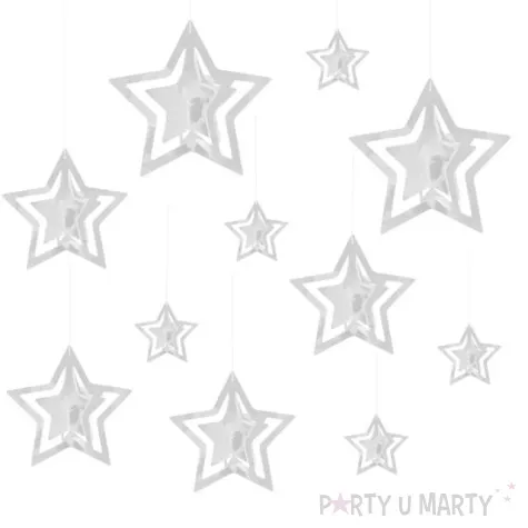 dekoracja wiszaca gwiazdki 3d srebrne partypal 15 szt