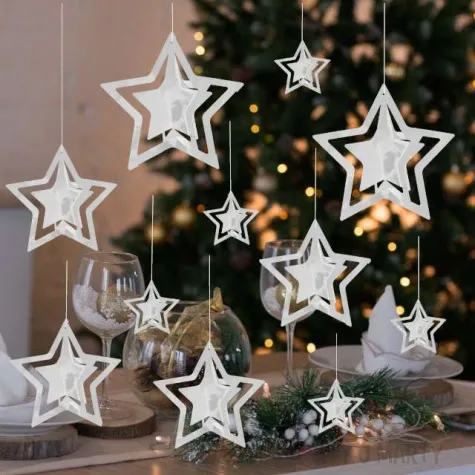 dekoracja wiszaca gwiazdki 3d srebrne partypal 15 szt
