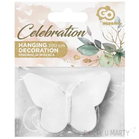 dekoracja wiszaca motylki pastelowe biale godan 200 cm