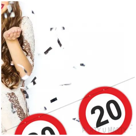 dekoracja wiszaca na 20 urodziny baner girlanda liczba 20 traffic birthday znak zakazu