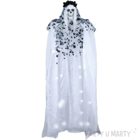 dekoracja wiszaca panna mloda szkielet bialy czarny guirca 180 cm