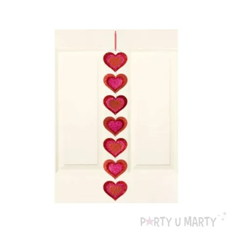 dekoracja wiszaca serca brokatowe 71cm 1 szt