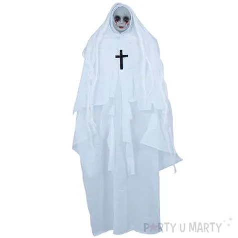 dekoracja wiszaca upiorna zakonnica bialy guirca 65 cm