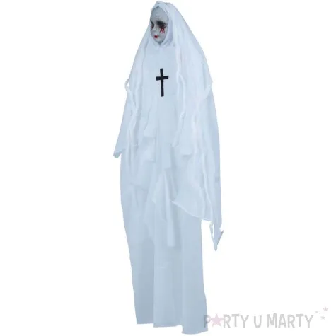 dekoracja wiszaca upiorna zakonnica bialy guirca 65 cm