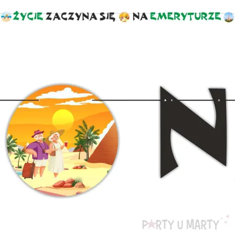 dekoracja z okazji przejscia na emeryture baner papierowy zycie zaczyna sie na emeryturze 4 2 m