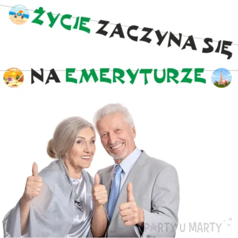 dekoracja z okazji przejscia na emeryture baner papierowy zycie zaczyna sie na emeryturze 4 2 m