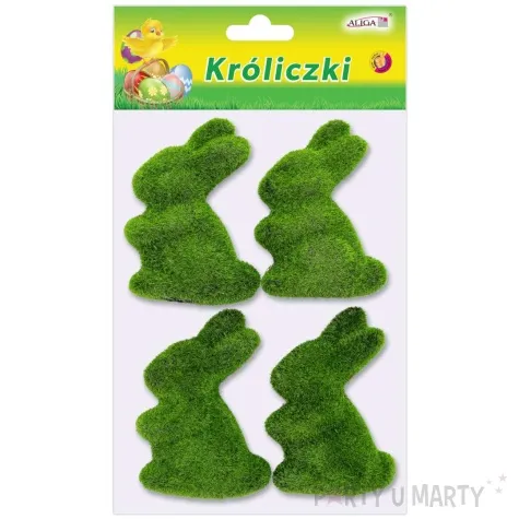 dekoracja zajaczki pokryte trawa zielony aliga 8 cm 4 szt