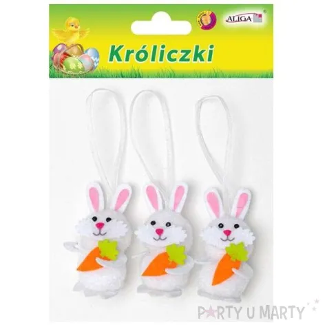 dekoracja zawieszki kroliczki biale 7 cm aliga 3 szt