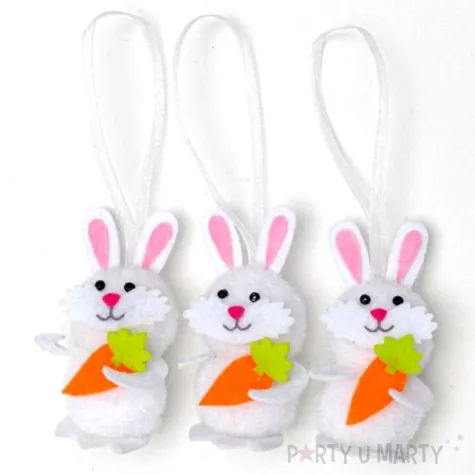 dekoracja zawieszki kroliczki biale 7 cm aliga 3 szt