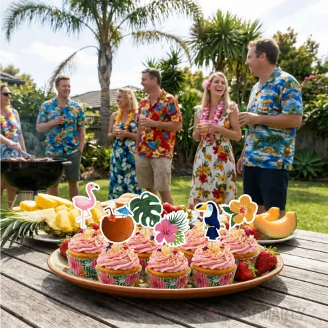 dekoracje do muffinek babeczek na hawajskie party pikery hello aloha mix 6 szt