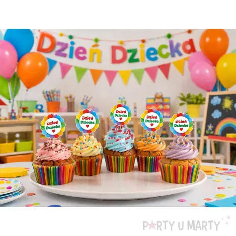 dekoracje do muffinek babeczek pikery szpilki teczowy dzien dziecka x6