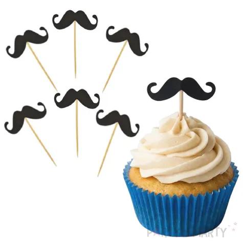 dekoracje do muffinek babeczek przekasek na movember pikery wasy czarne niebieski listopad x6