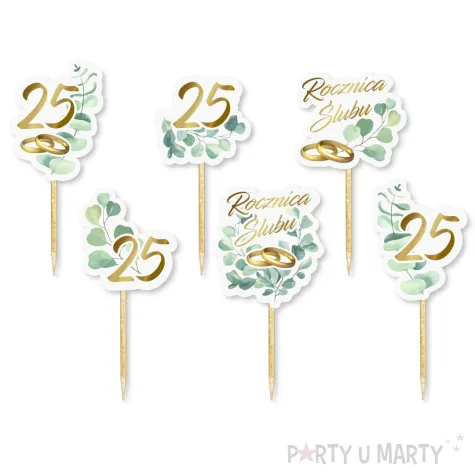 dekoracje do muffinek pikery na babeczki 25 rocznica slubu eukaliptus beauty srebrne gody x6
