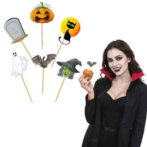 dekoracje do muffinek przekasek na halloween pikery szpilki mix ozdoby 6 szt
