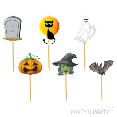dekoracje do muffinek przekasek na halloween pikery szpilki mix ozdoby 6 szt
